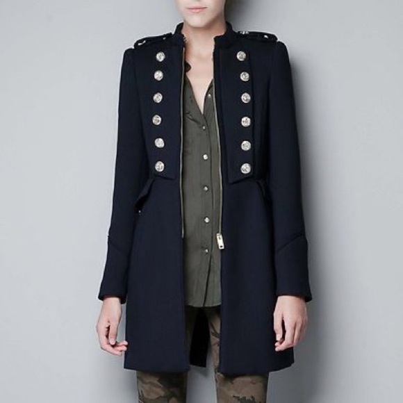 Zara Jackets & Blazers - Zara dark navy blue wool military coat double-breasted buttons winter fall XS S